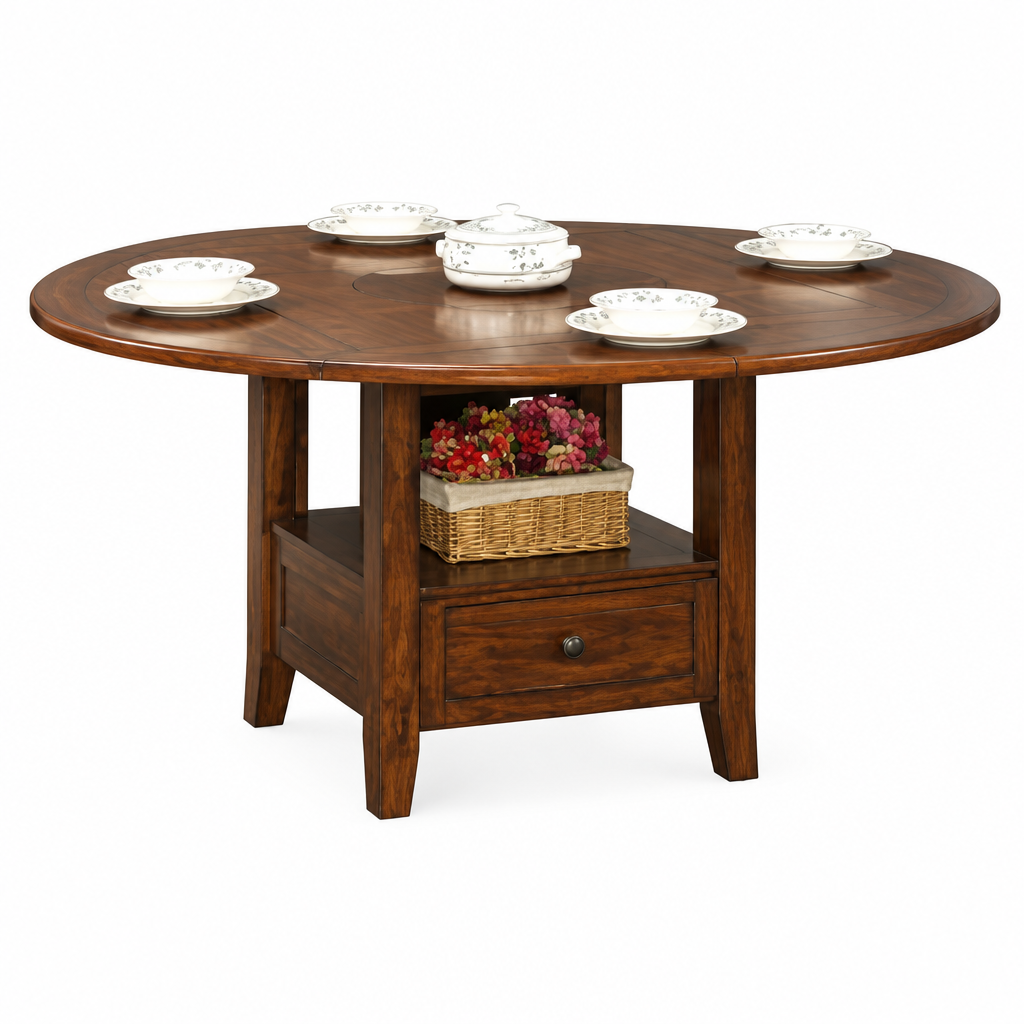 60" Zahara Round Table with Granite Lazy Susan