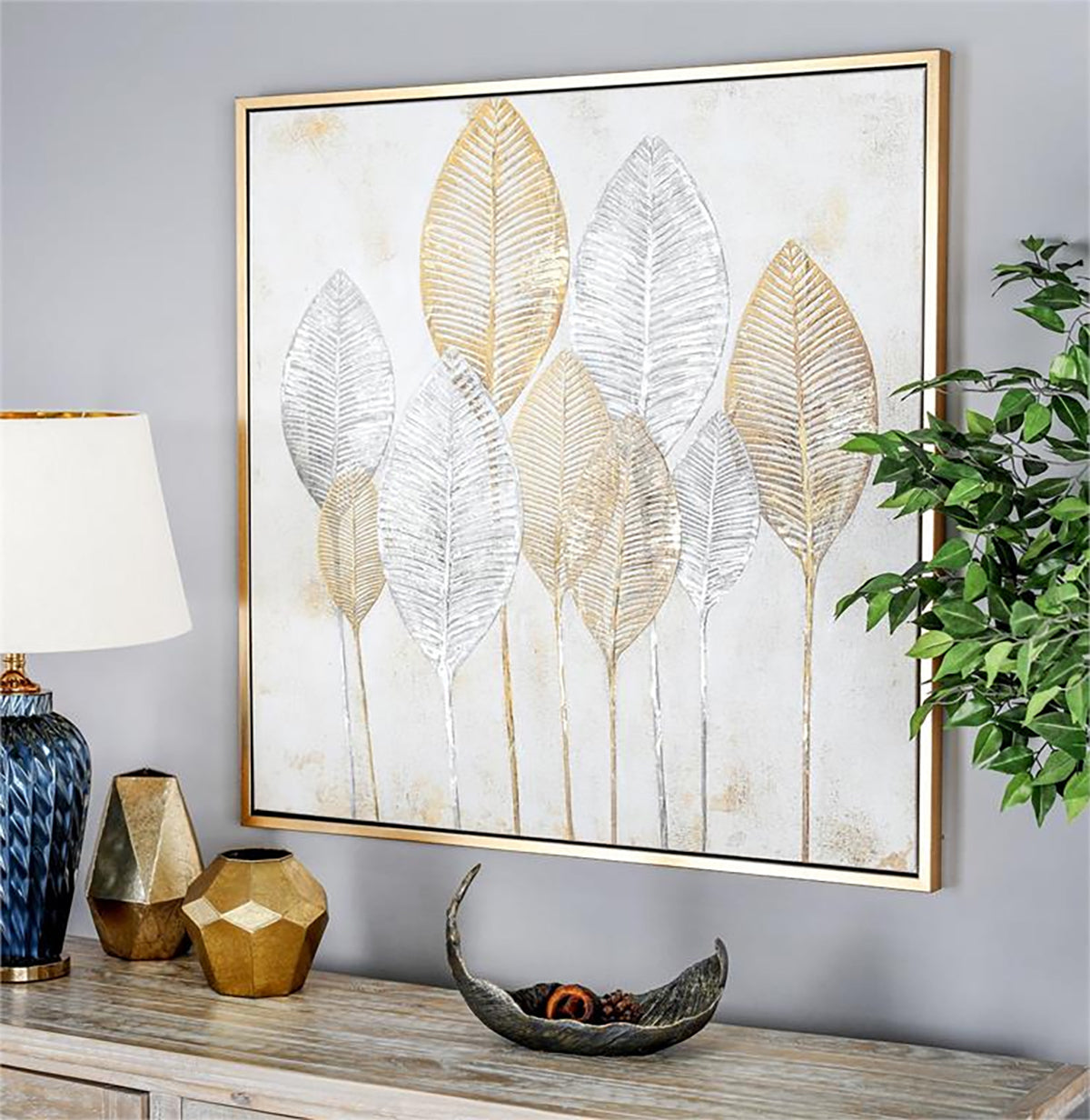 GLD/BRWN CONTWP LEAVE WALL ART