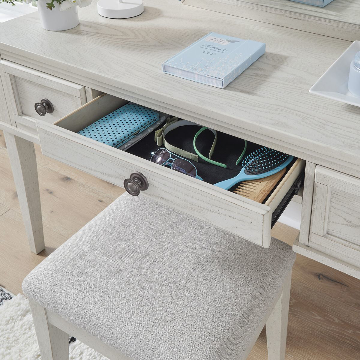 Kenley White Vanity With Stool