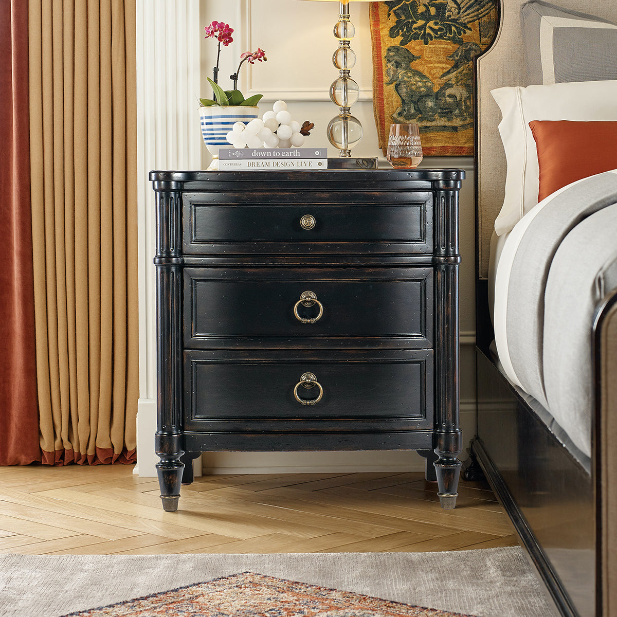 Charleston Black 3 Drawer Nightstand