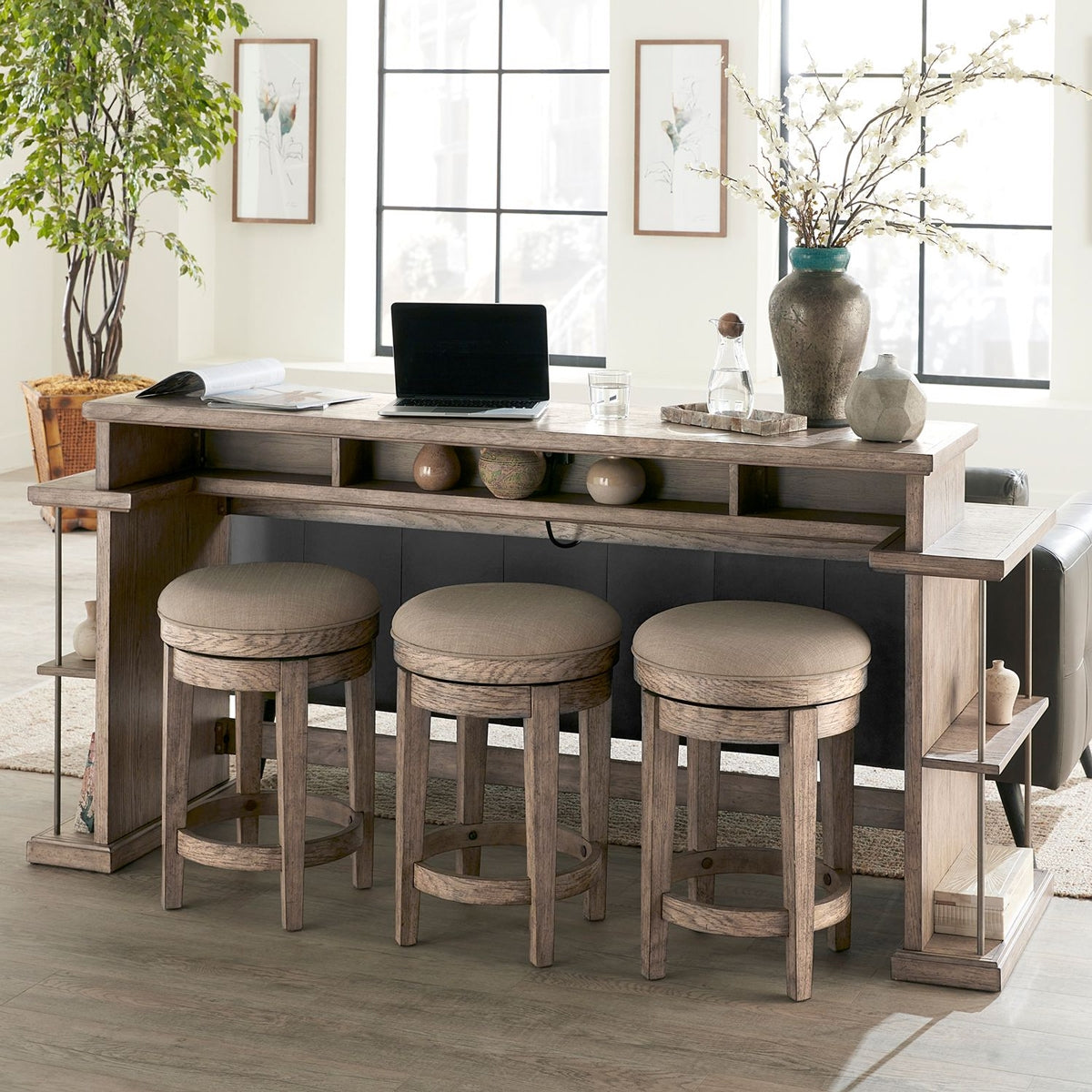 SKYLINE CONSOLE AND 3 STOOLS