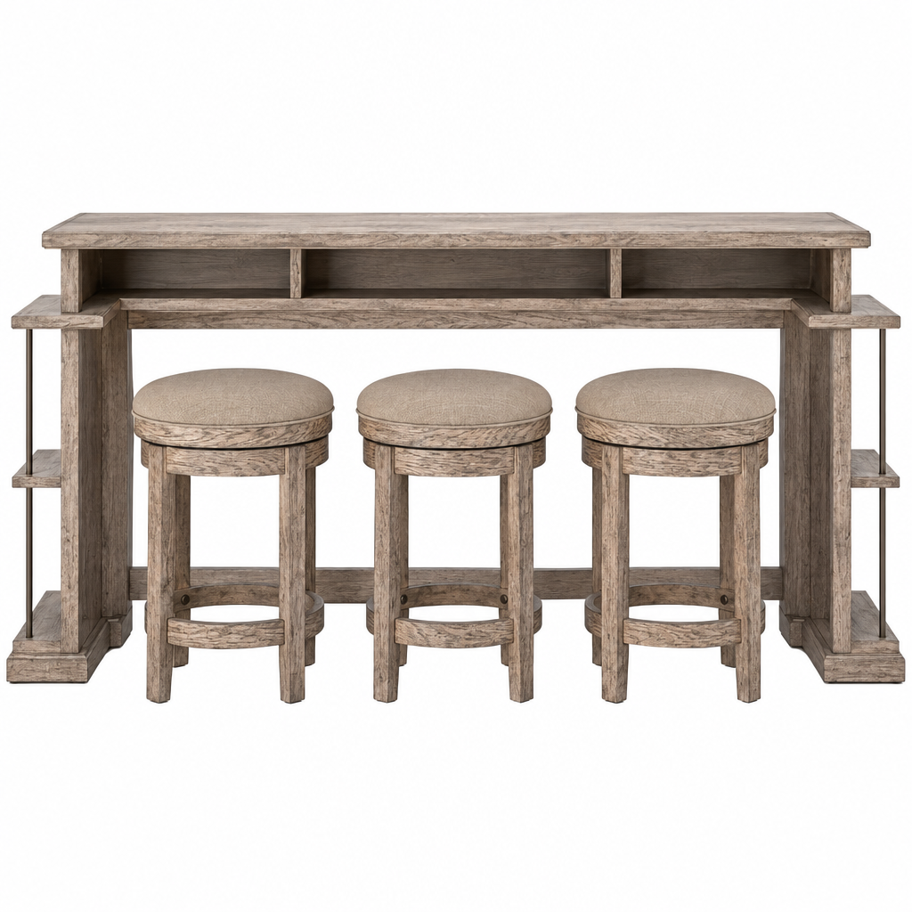 SKYLINE CONSOLE AND 3 STOOLS