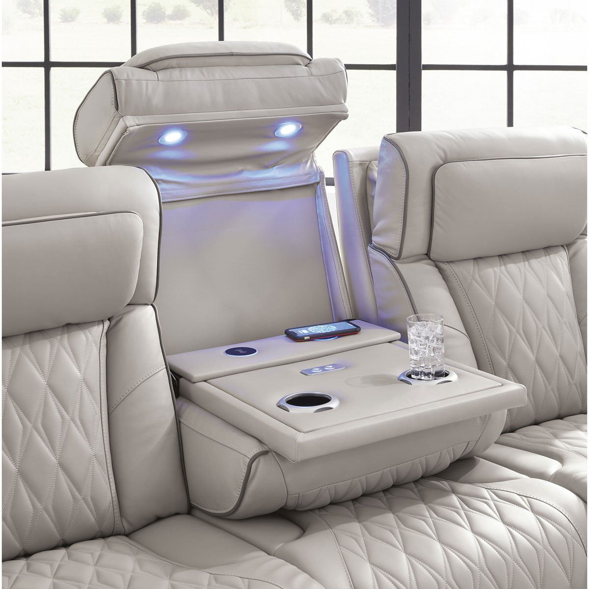 OPTIMUS GREY SOFA W/POWER HEADREST