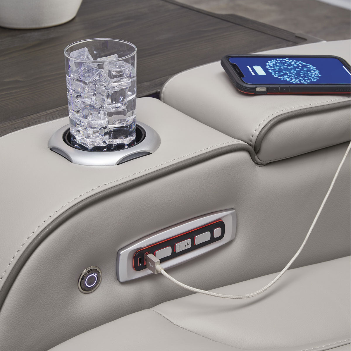 OPTIMUS GREY SOFA W/POWER HEADREST