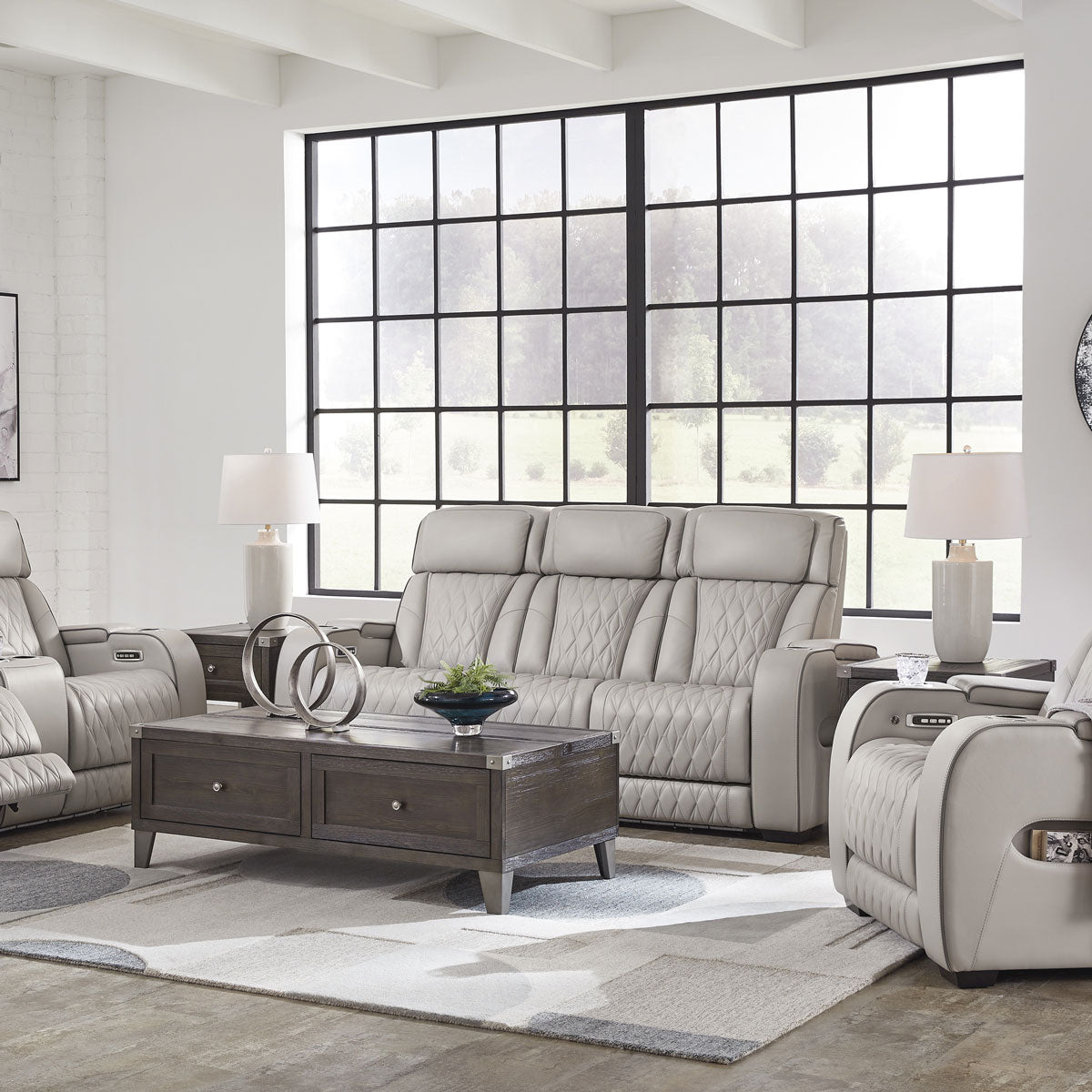 OPTIMUS GREY SOFA W/POWER HEADREST