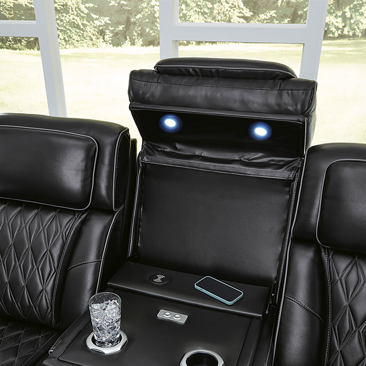 OPTIMUS BLACK SOFA W/POWER HEADREST
