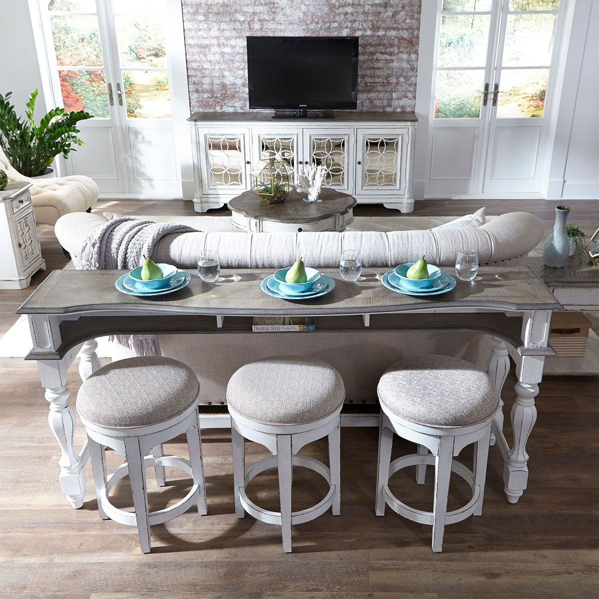 OLYMPIA CONSOLE BAR & 3 STOOLS