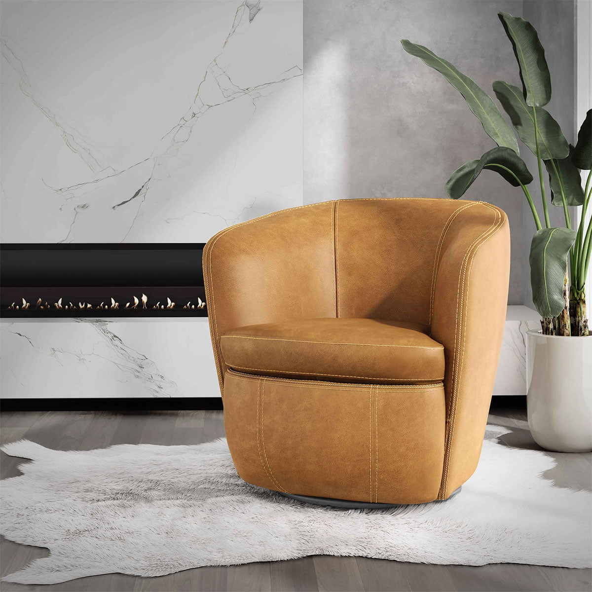 BAROLO CARAMEL LEATHER SWIVEL CHAIR