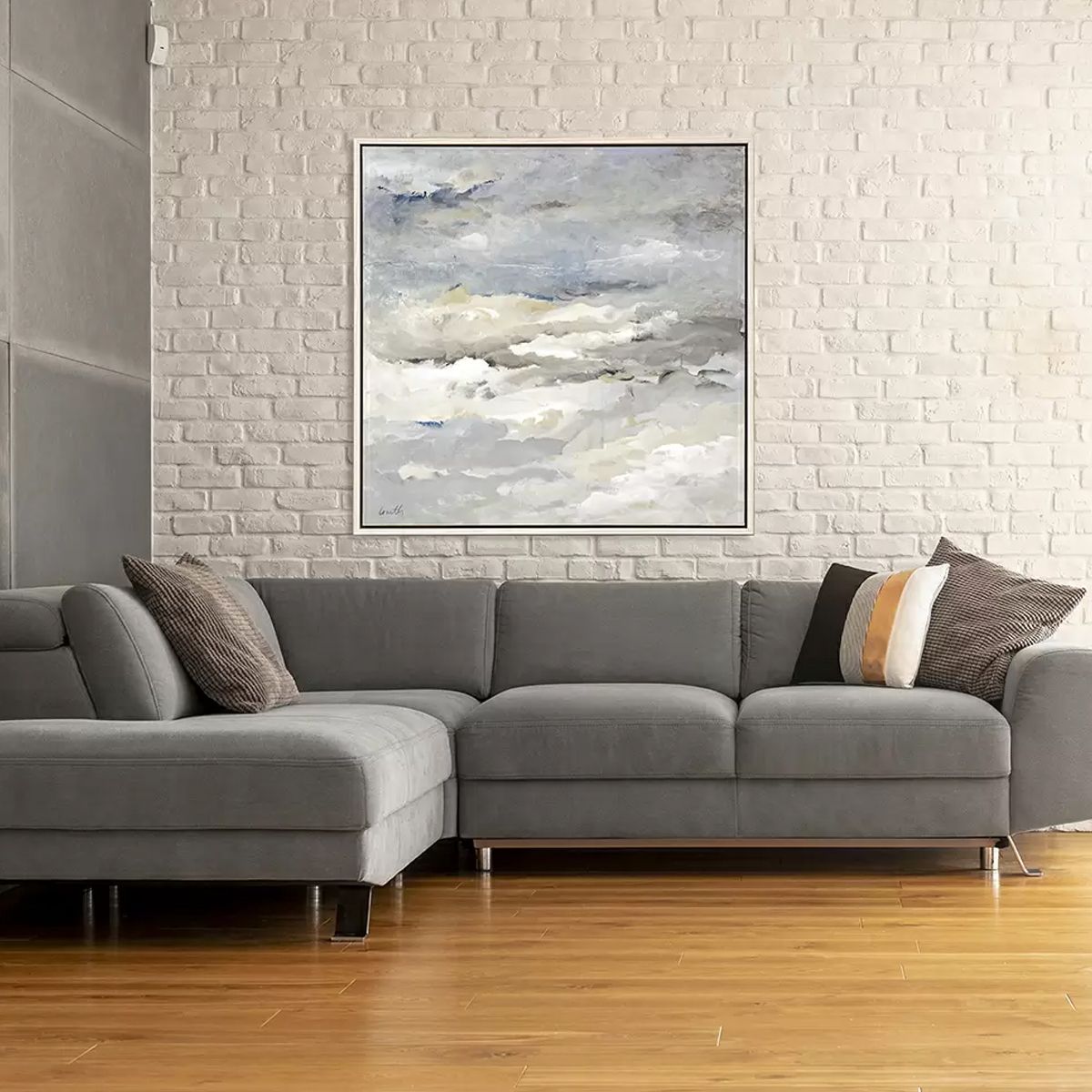SEA MEETS SKY GRAY ABSTRACT