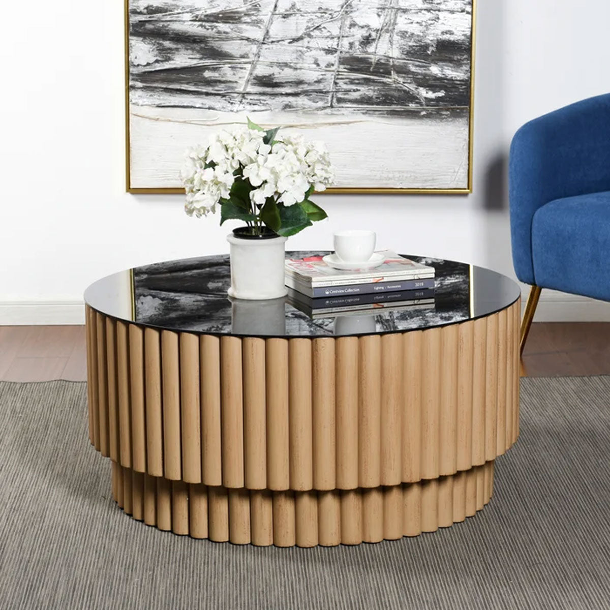 FLUTED BARREL RND COFFEE TABLE