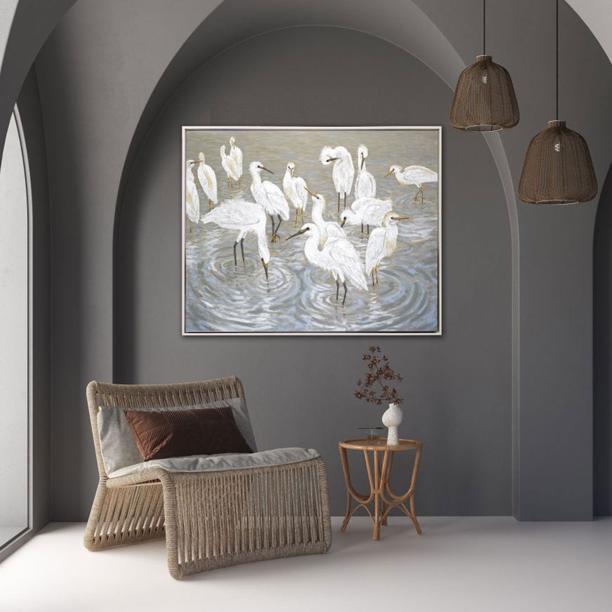 HERON & EGRETS MISTY DUNES ART