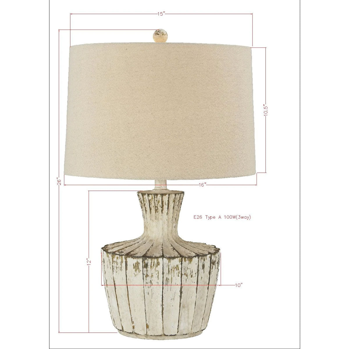 Jada Wht/wash Distress T Lamp