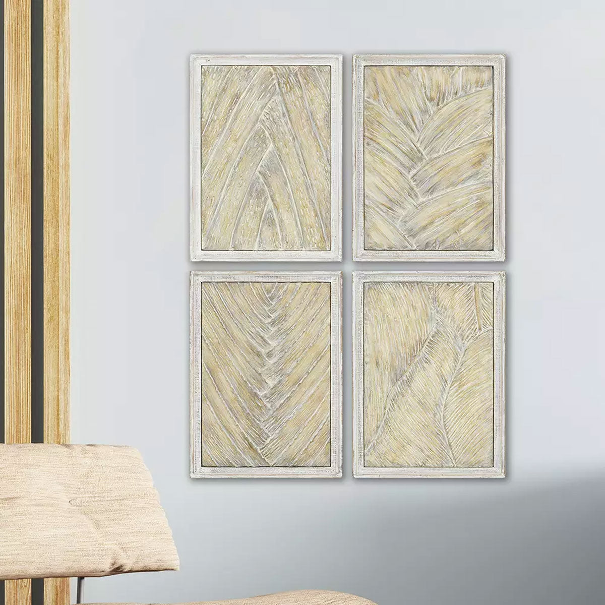 PALM FROND CEMENT WALLART S/4