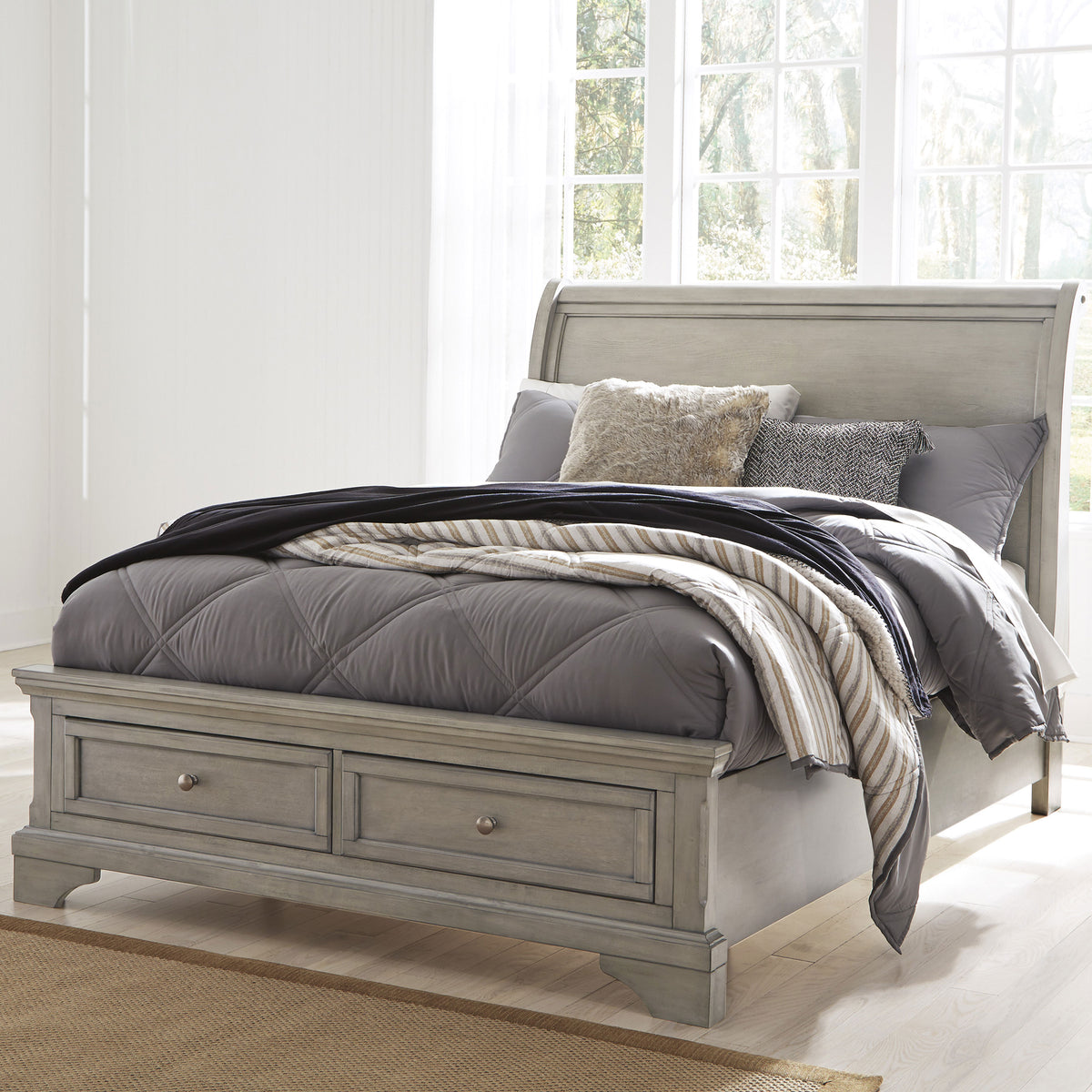 Kenley gray #headboard style_sleigh, bed storage type_end drawers