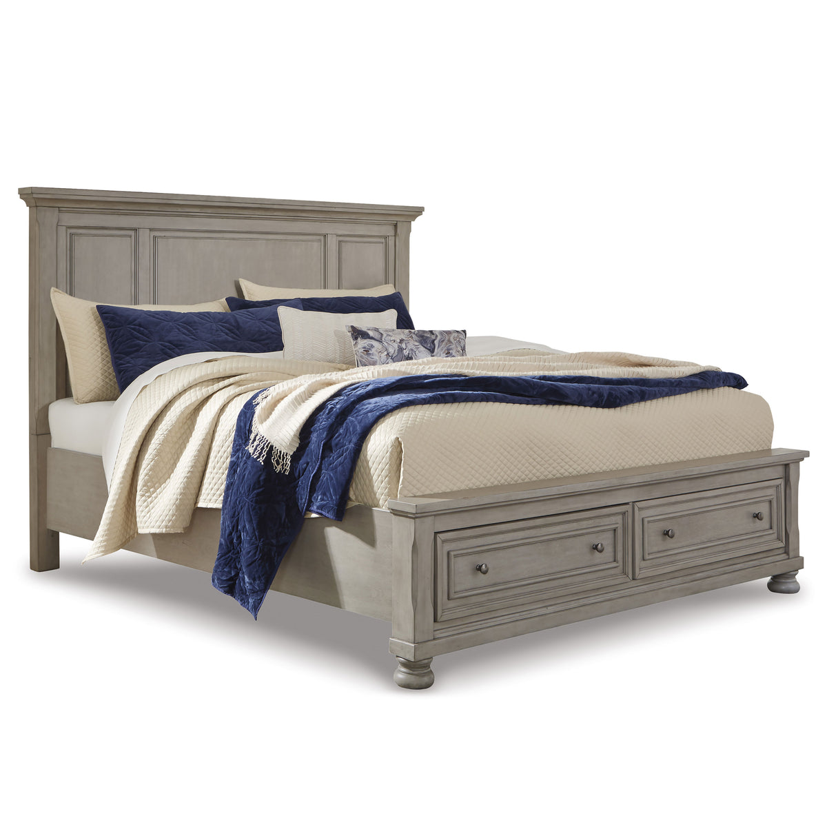 Kenley gray #headboard style_panel, bed storage type_end drawers