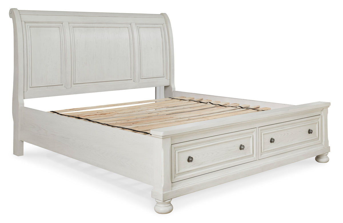 Kenley white #headboard style_sleigh, bed storage type_end drawers