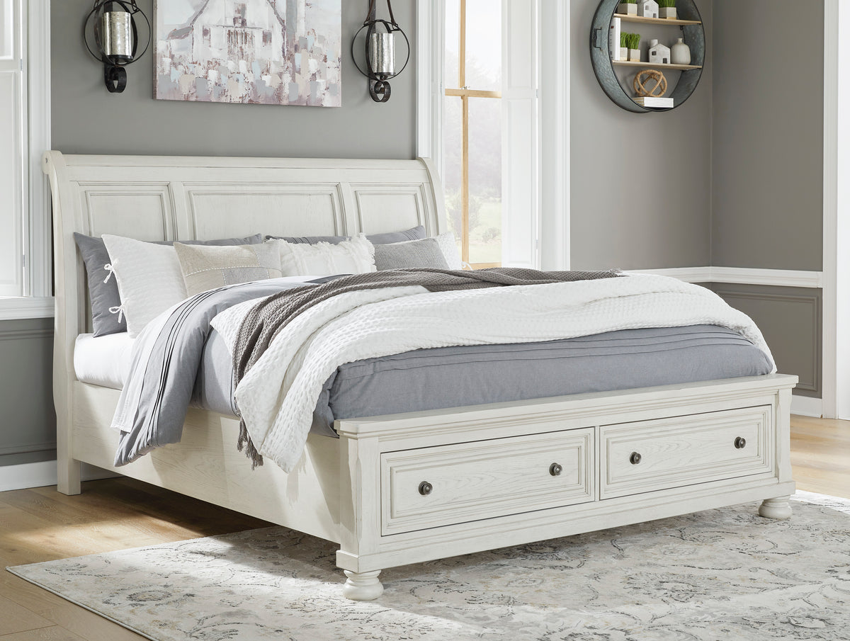 Kenley white #headboard style_sleigh, bed storage type_end drawers