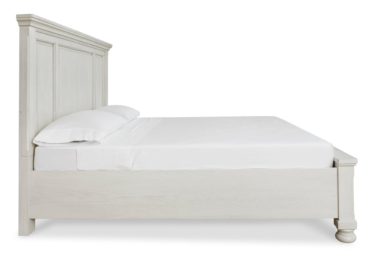 Kenley white #headboard style_panel, bed storage type_end drawers