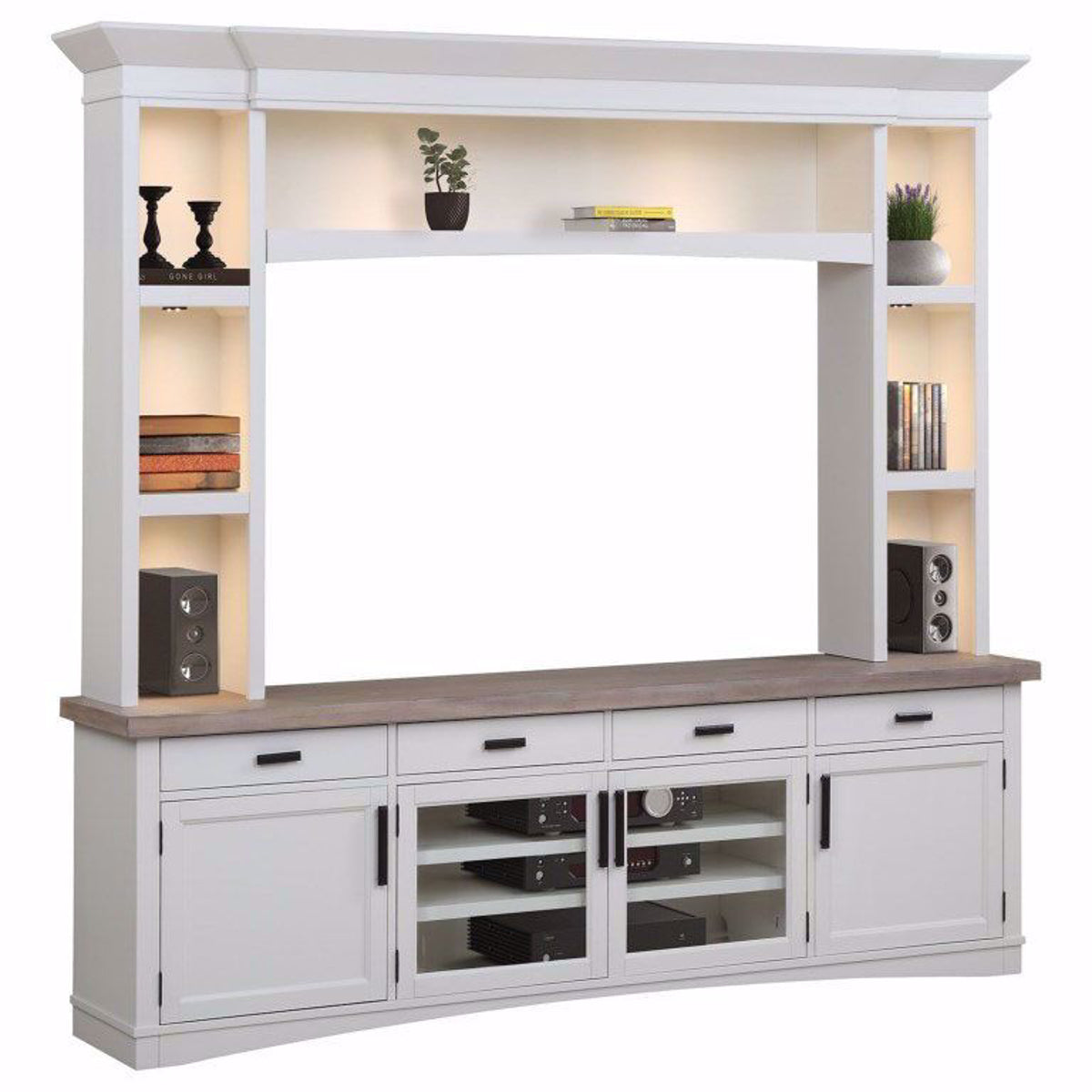 Americana Modern Cotton 92 in. 4 Piece TV Console with Hutch