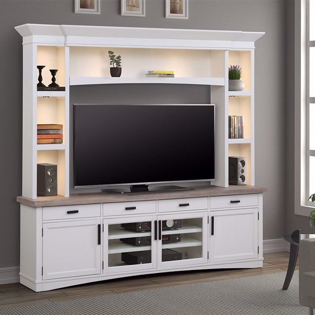 Americana Modern Cotton 92 in. 4 Piece TV Console with Hutch