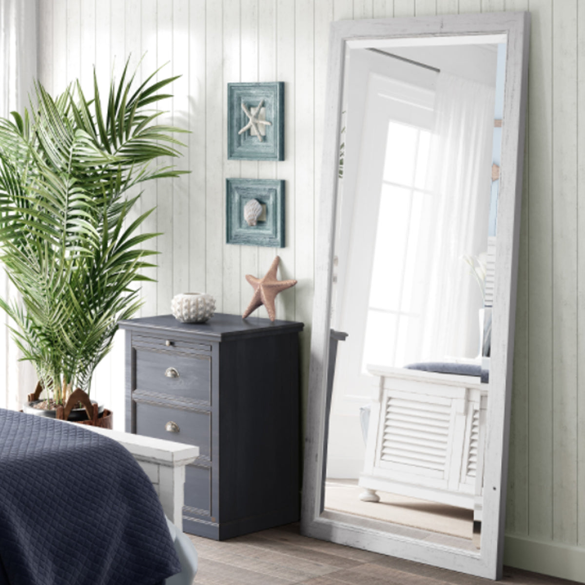 White & Silver 36x78 Leaner Mirror