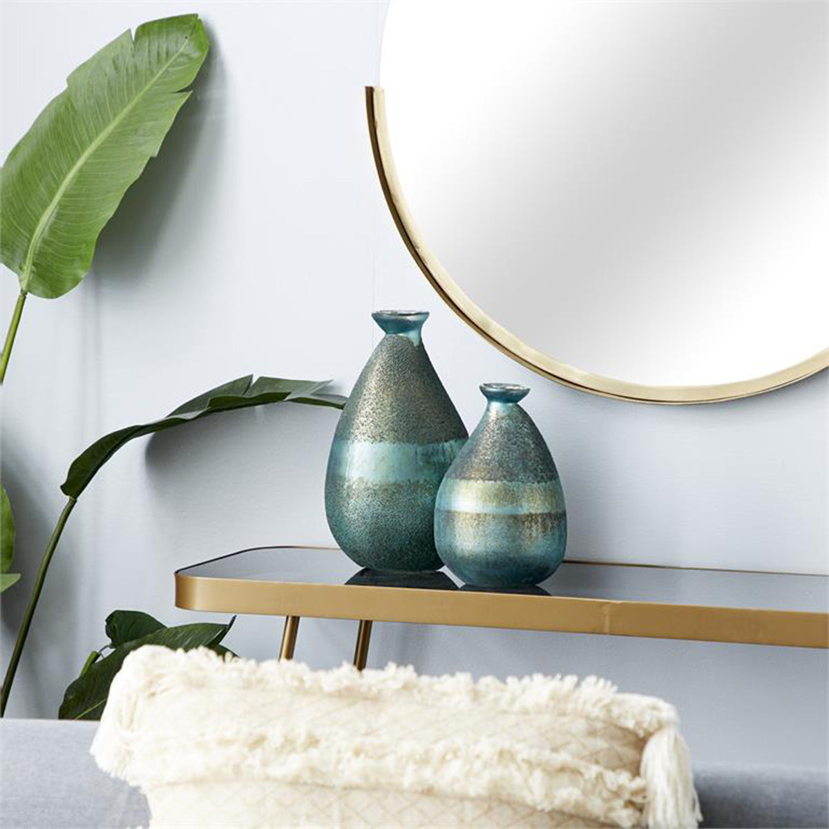 S/2 Rustic Green Glass Vases