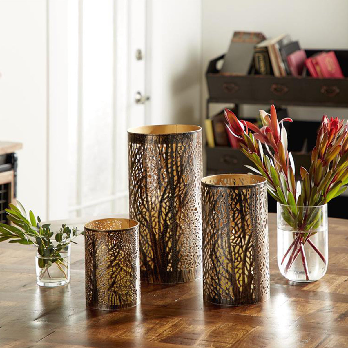 S 3 Metal Tree Cut Lanterns