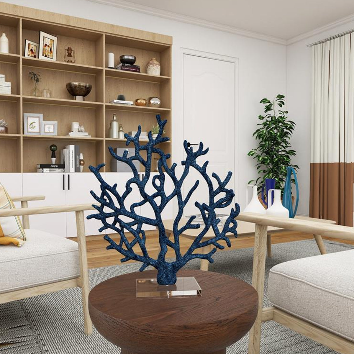 Navy Bl Coral Sculpture