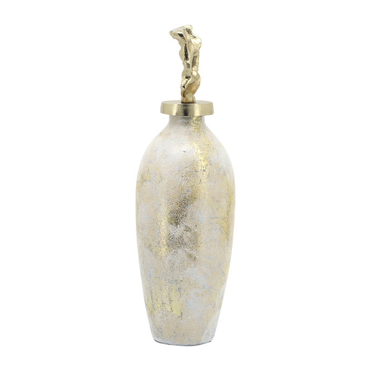 Wht/gold Mtl Tribal Tpr Vase