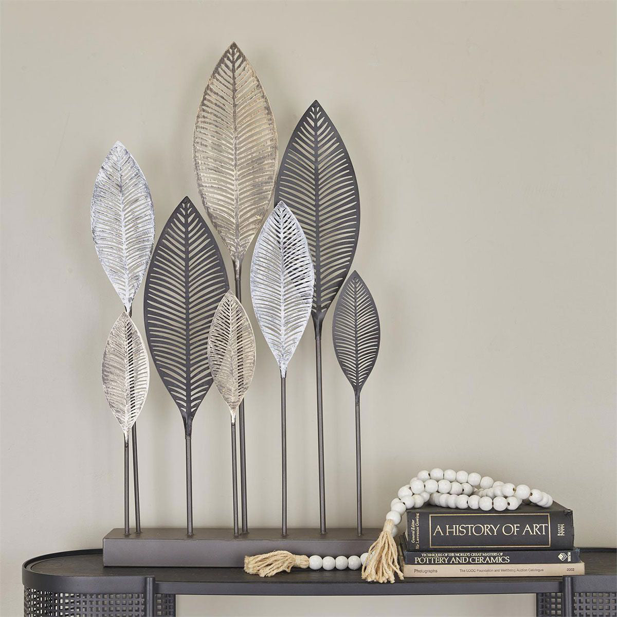 38" Metal Leaf Floor Sculpture