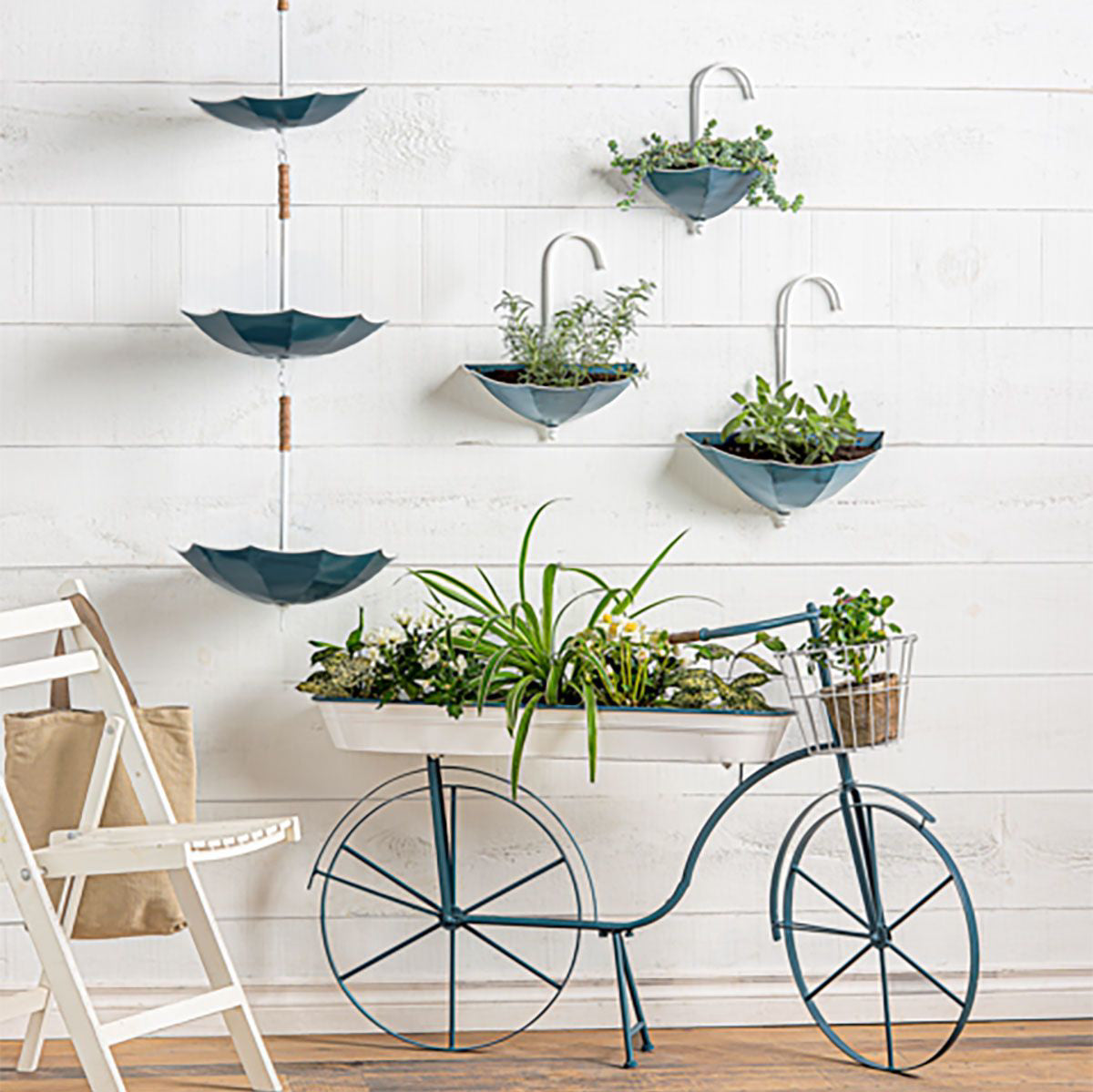 Blue & White Bike Planter