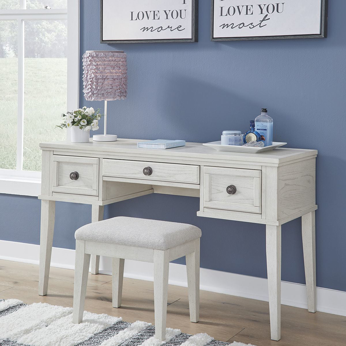 Kenley White Vanity With Stool