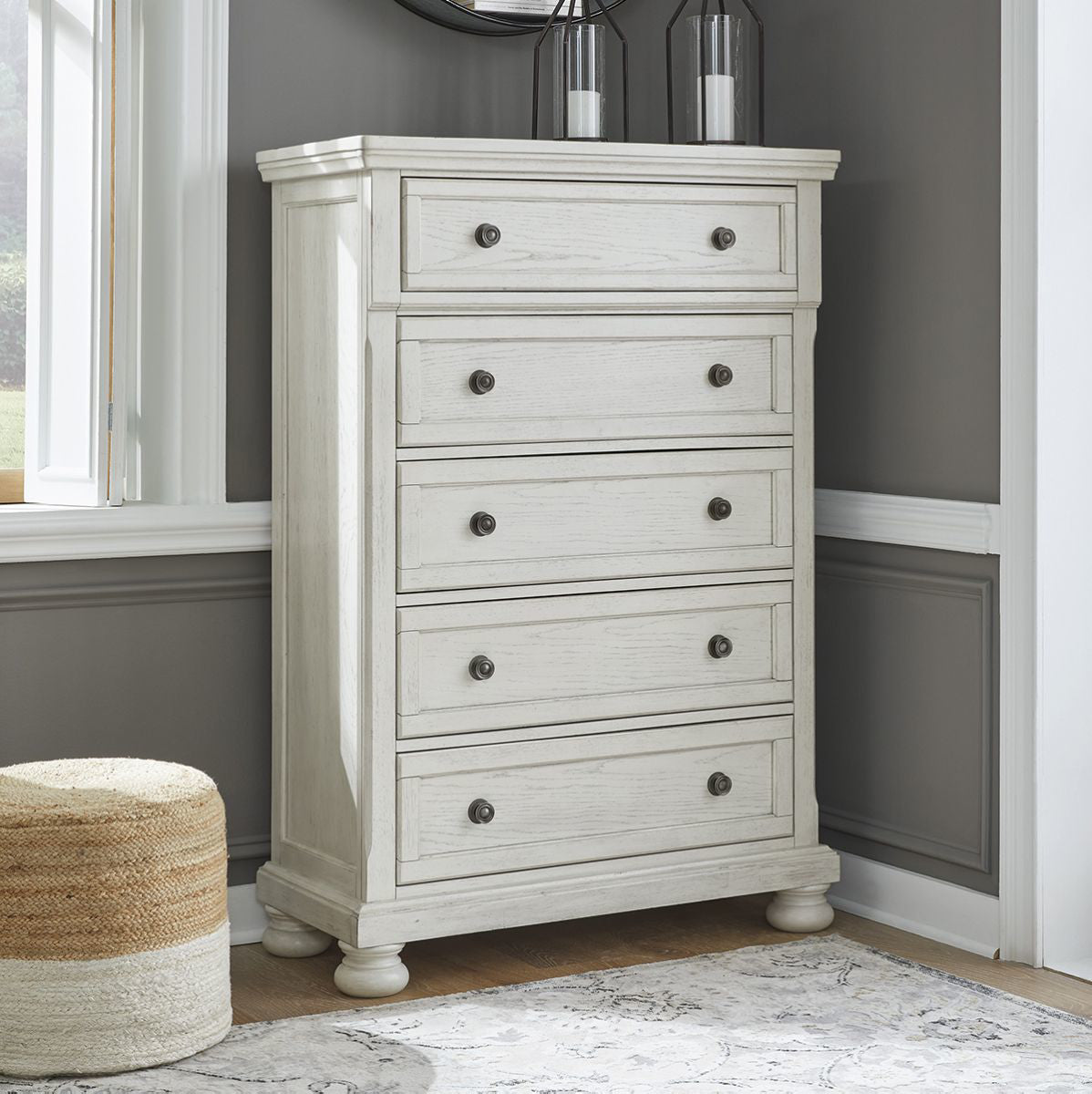 KENLEY WHT 5 DRAWER CHEST