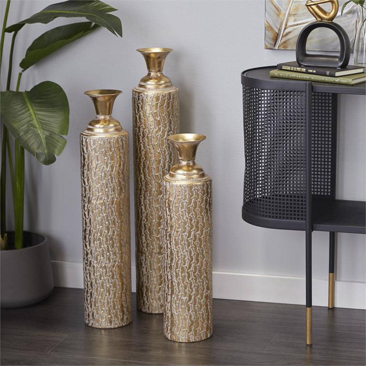 S/3 Gld Mtl Vases