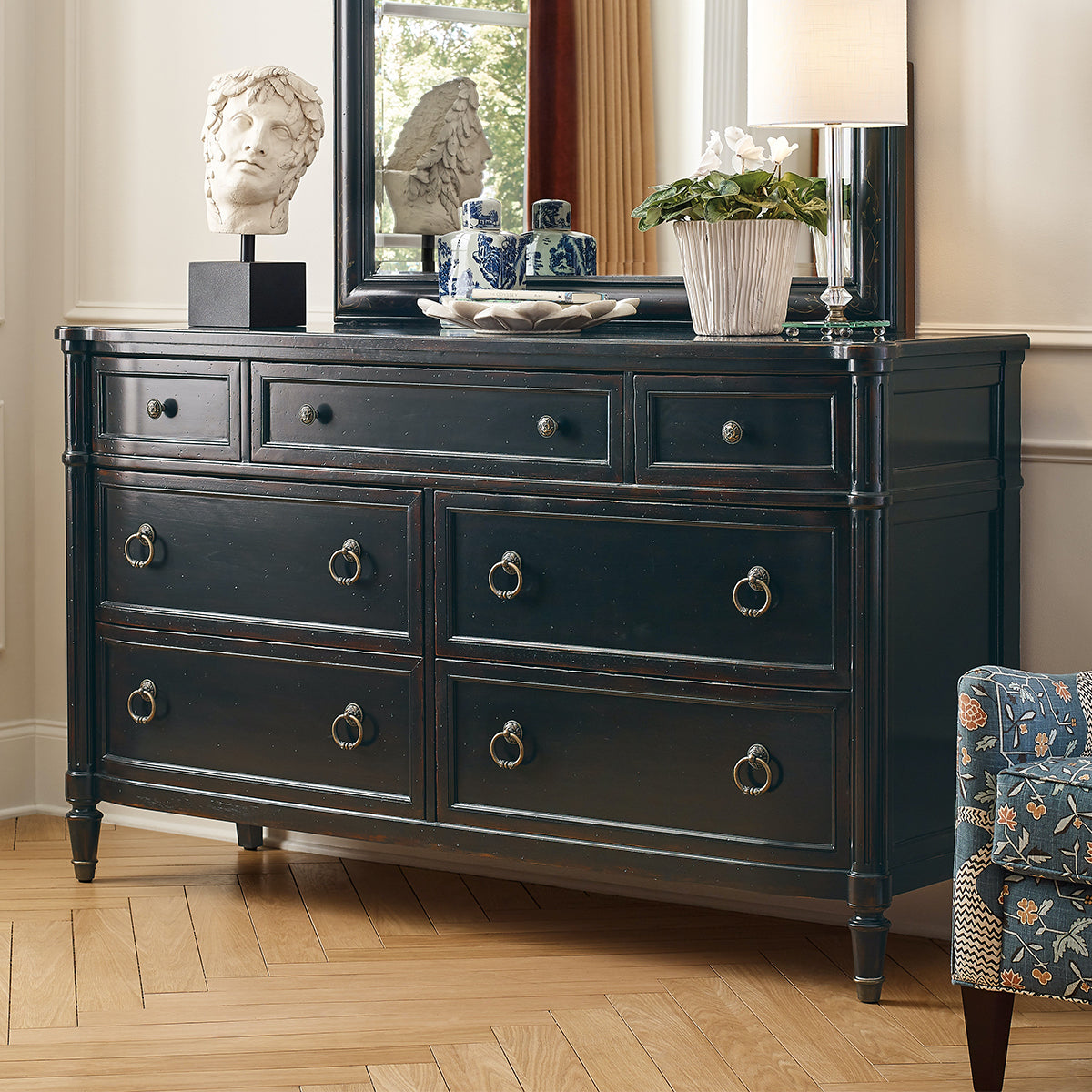 CHARLESTON BLACK 7 DRAWER DRESSER