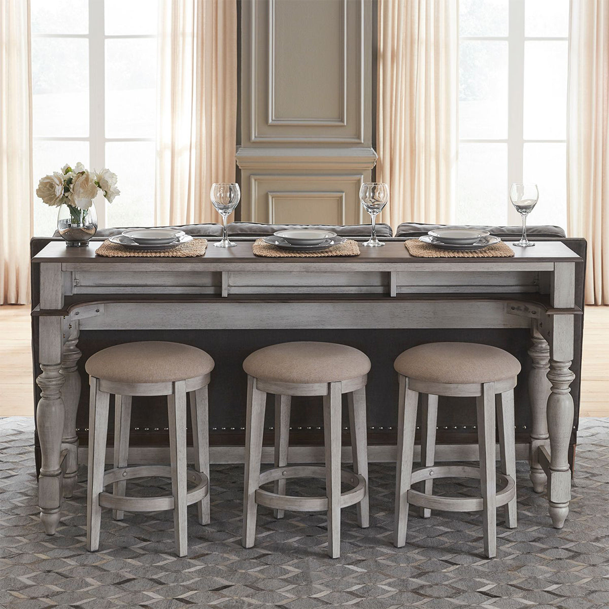 MARTHA CONSOLE TABLE AND 3 STOOLS
