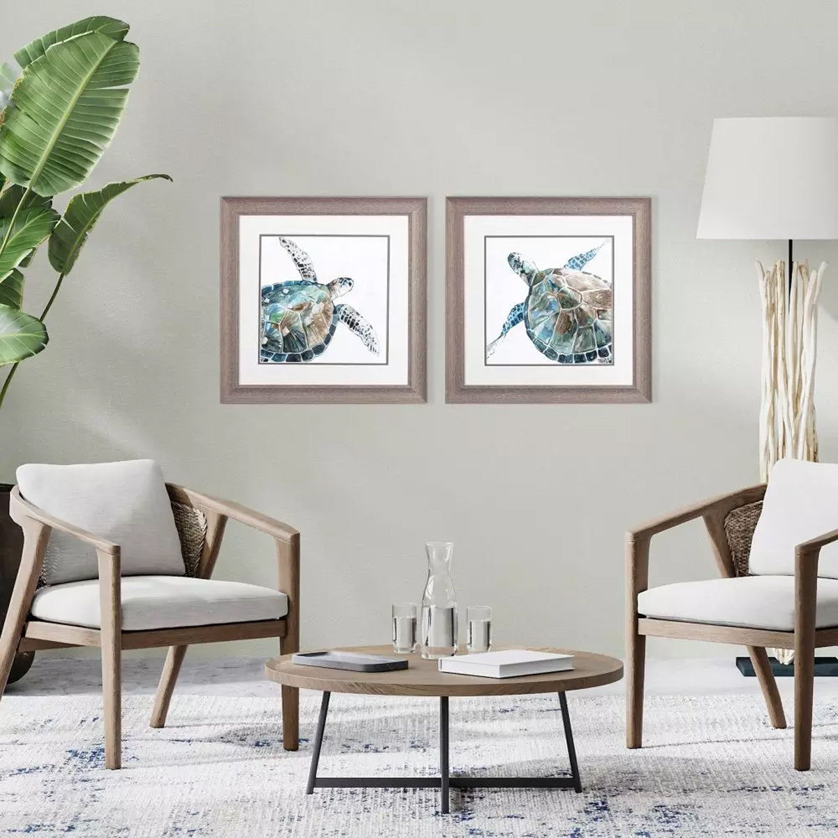 SET OF 2 NEUTRAL SEA TURTLE FRAMED ART