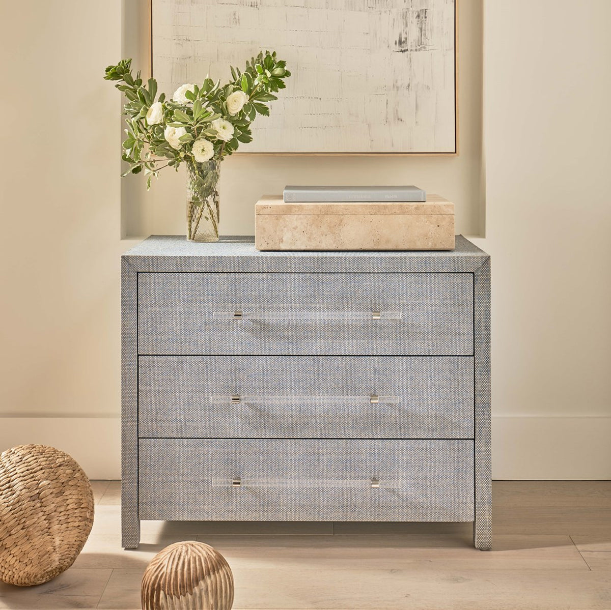 BIMINI BLUE RAFFIA CHEST