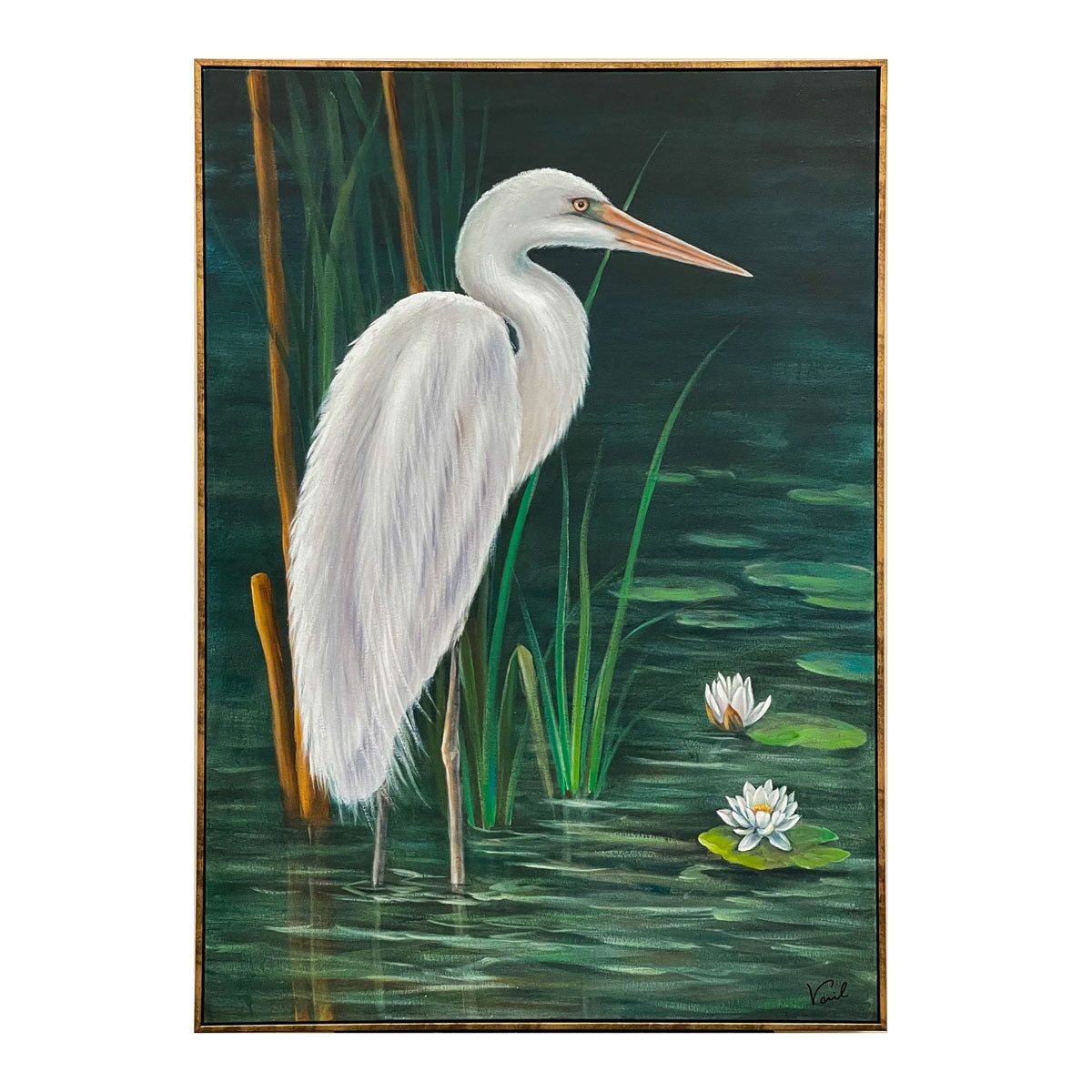 WHITE CRANE IN MARSH ART