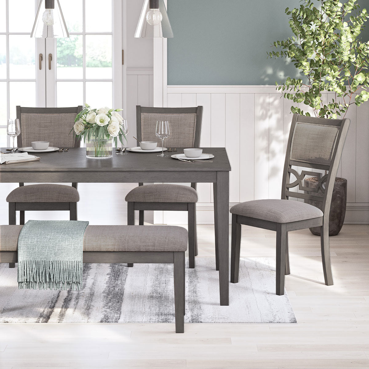 LUDWIG GRAY 6 PC RECTANGLAR DIN W/BENCH