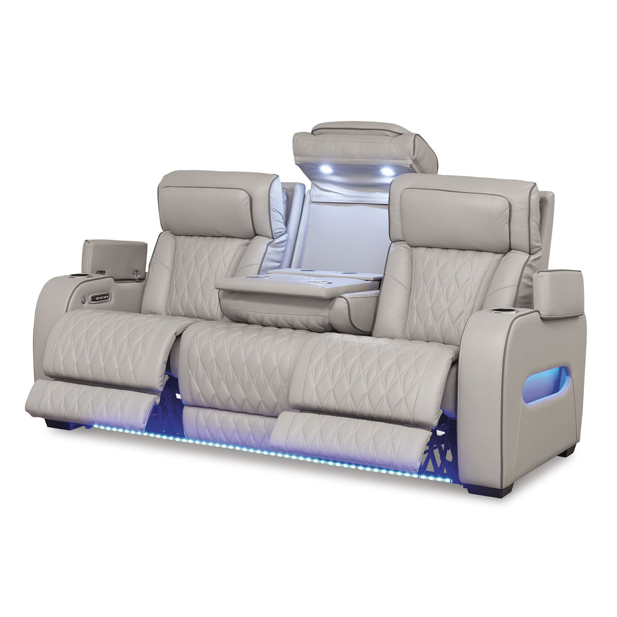 OPTIMUS GREY SOFA W/POWER HEADREST