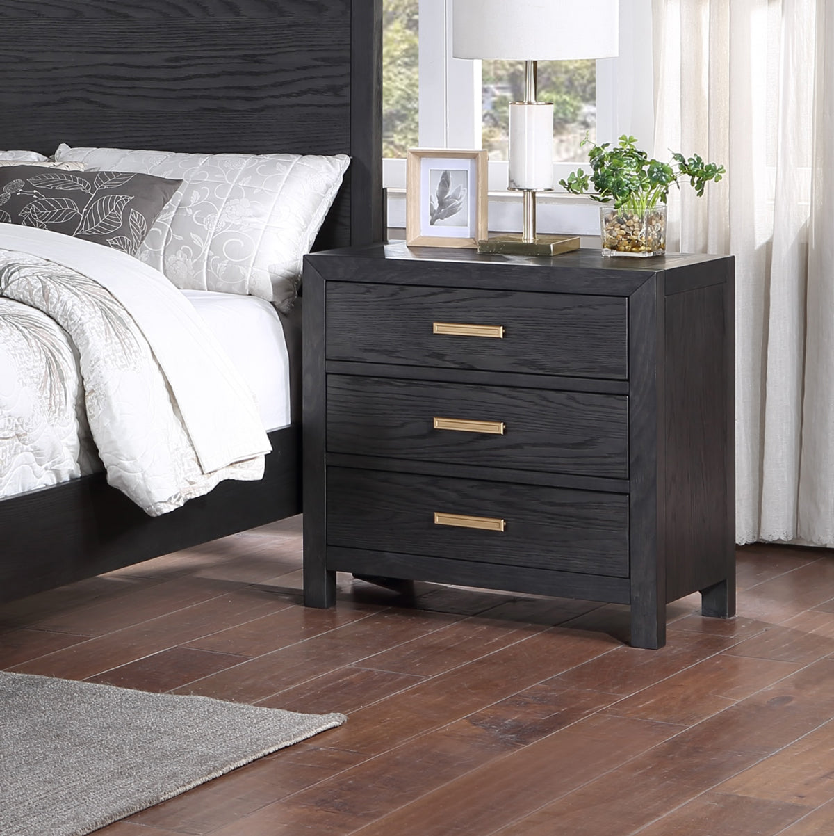 Fresno Black 3drw Nightstand