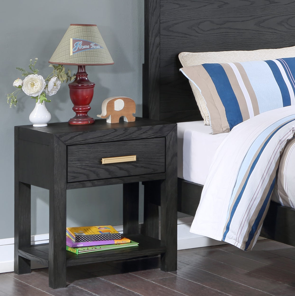 Fresno Black 1 Drawer Nightstand