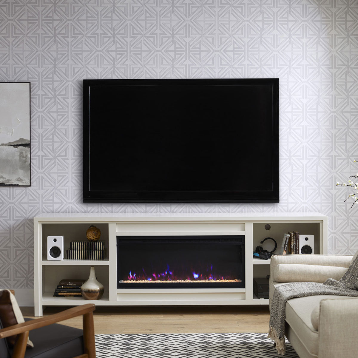TATUM WHITE 96" FIREPLACE CONSOLE