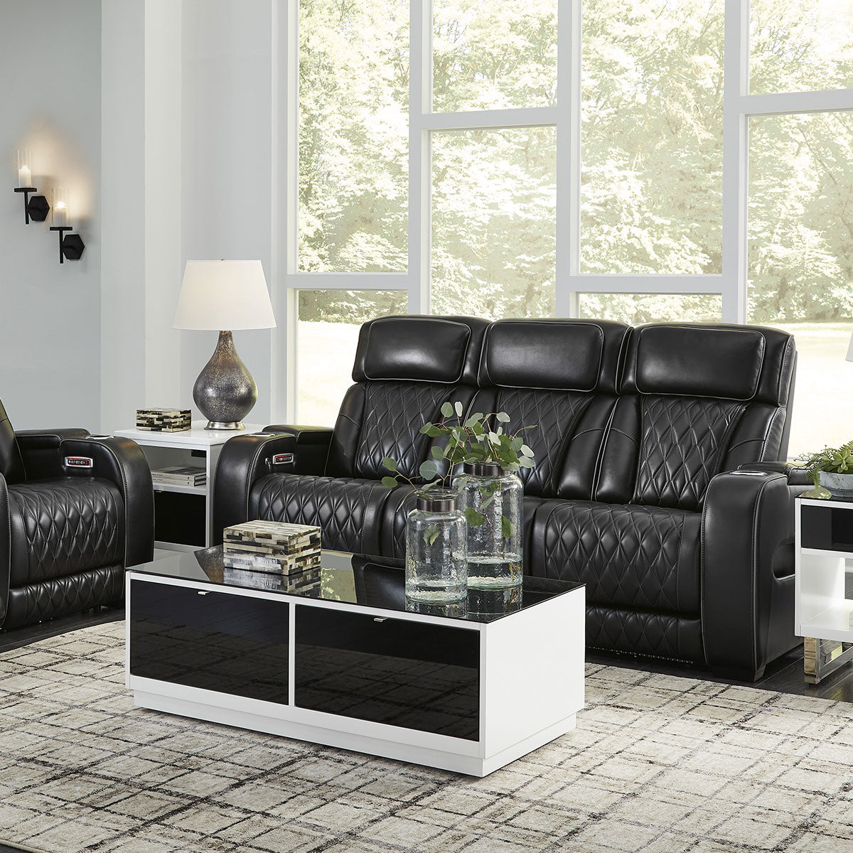 OPTIMUS BLACK SOFA W/POWER HEADREST