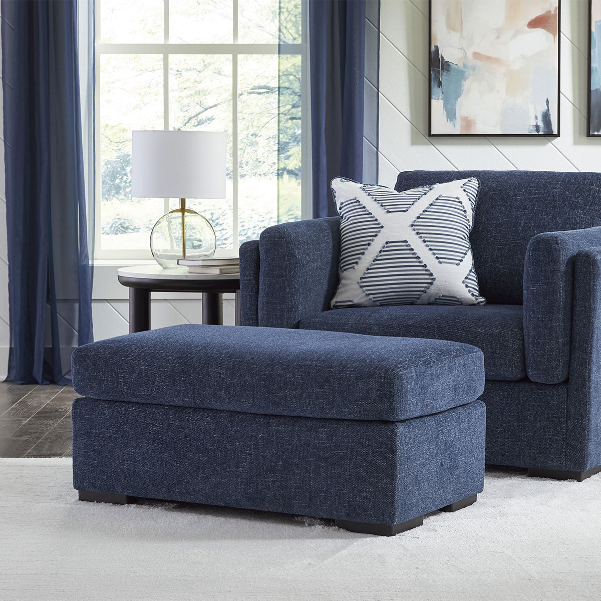 EVANSLEY NAVY OTTOMAN
