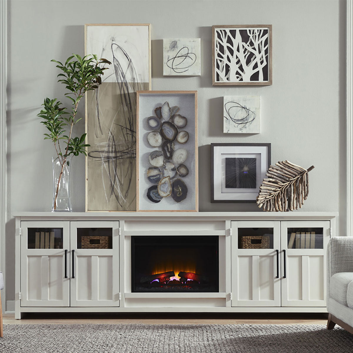SHAKER WHITE 98" FIREPLACE CONSOLE