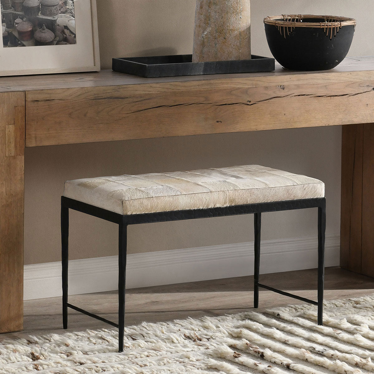 ACHEN HIDE 28" BENCH IVORY