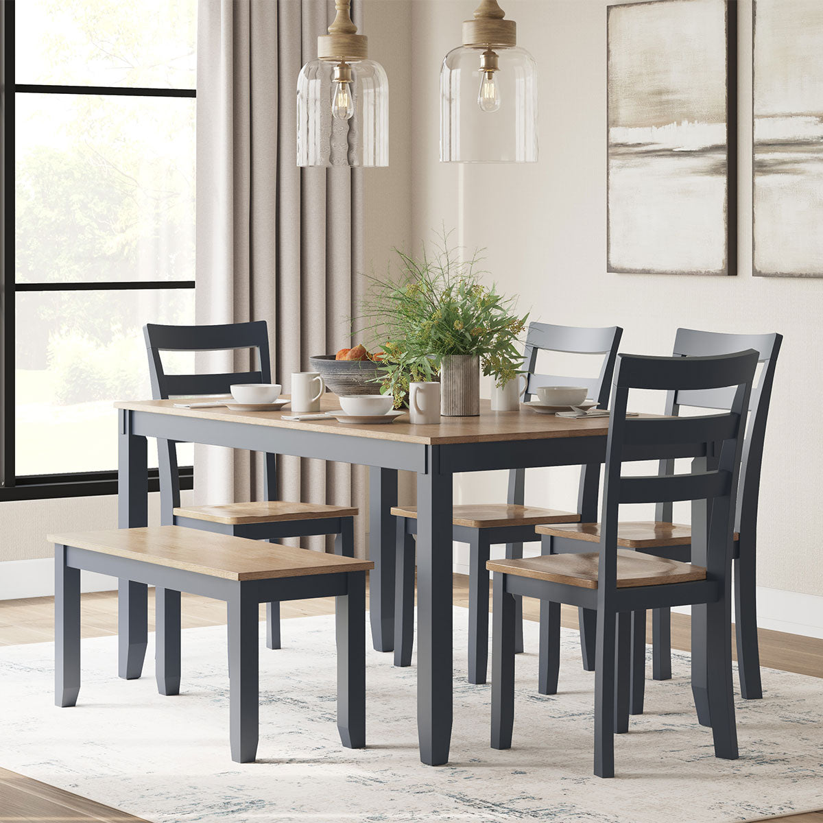 GESTHAVEN NAVY 6PC DINING W/BENCH