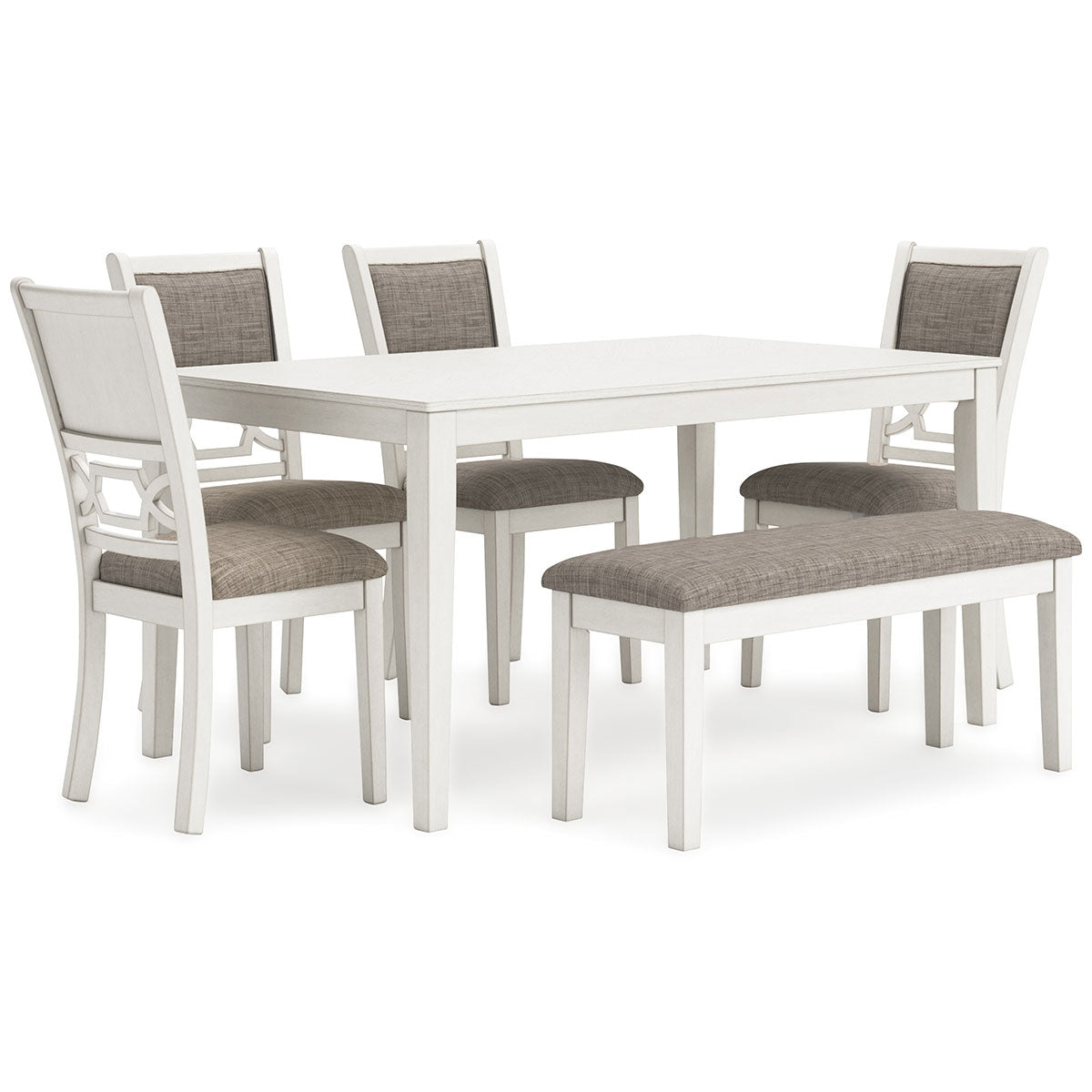 LUDWIG WHITE 6PC RECTANGLE DINING W/BENCH